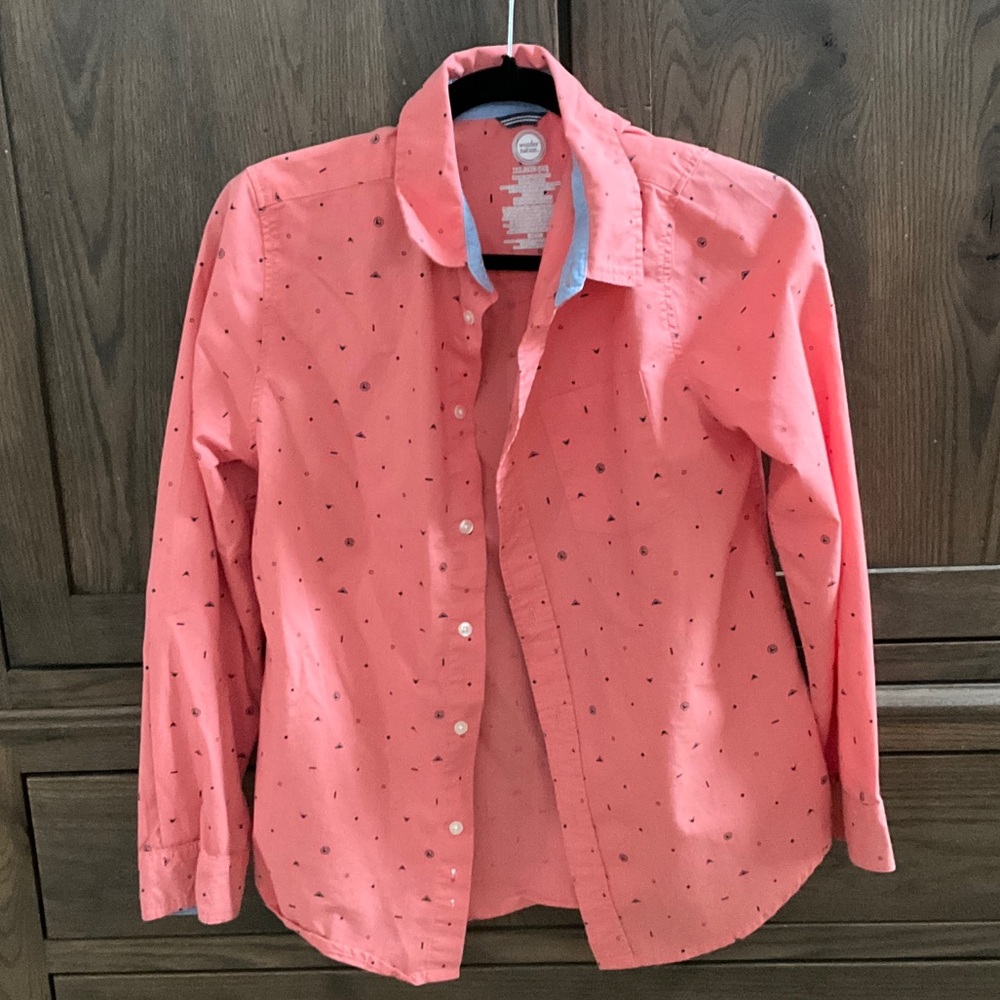 Wonder Nation Coral Button Down Shirt with Dots